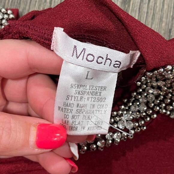 Mocha Maroon Long Sleeve Beaded Blouse Size L - Picture 2 of 3